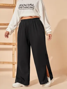 Plain Split High Waist Long Plus Size Sweatpants