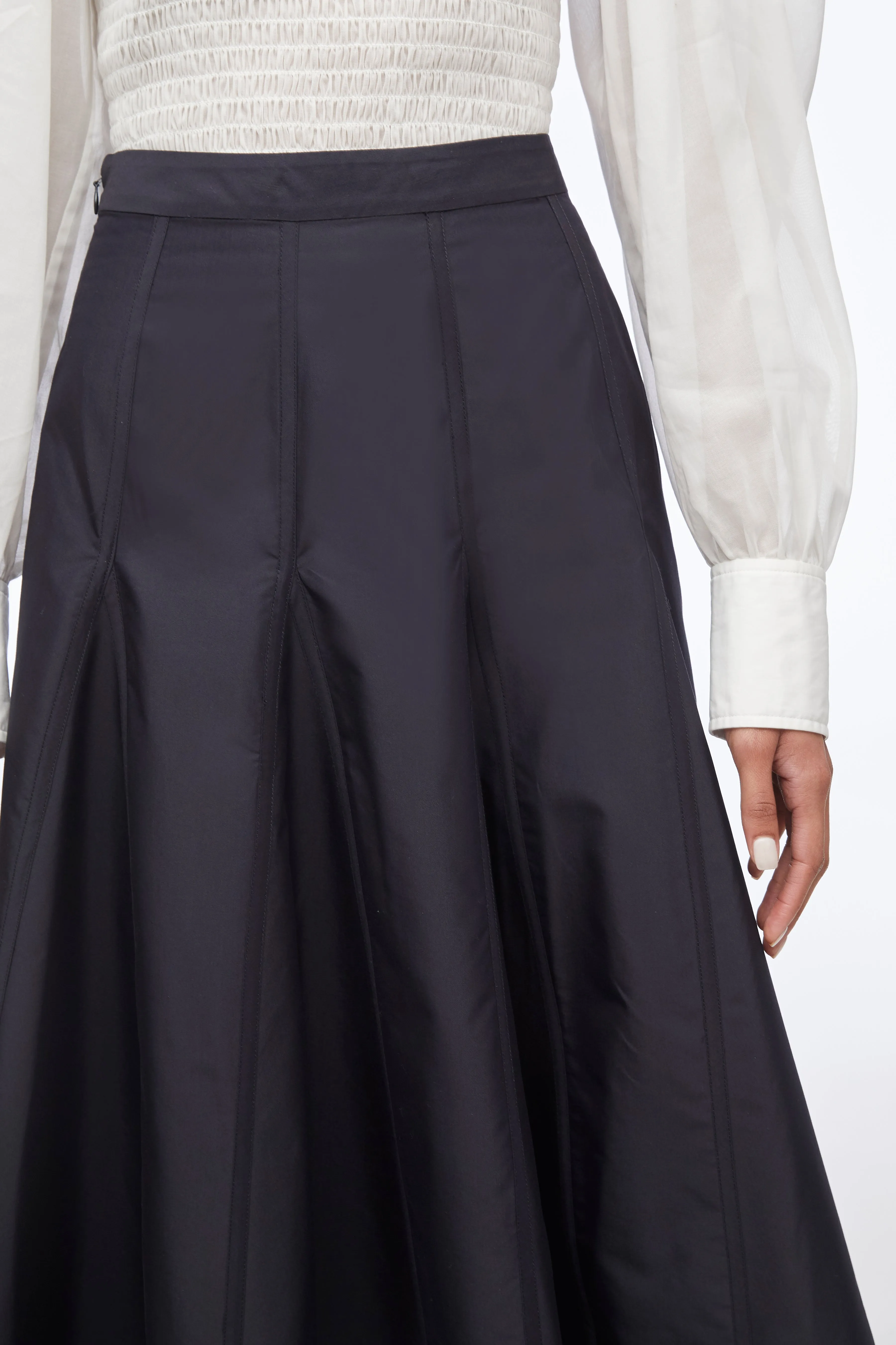 Pleated Godet Midi Skirt