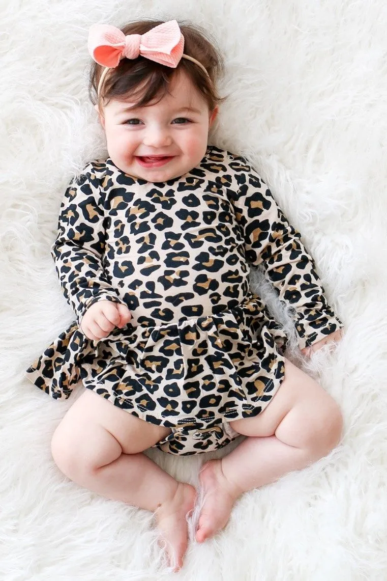 Posh Peanut Tan Lana Leopard L/S Twirl Skirt Bodysuit