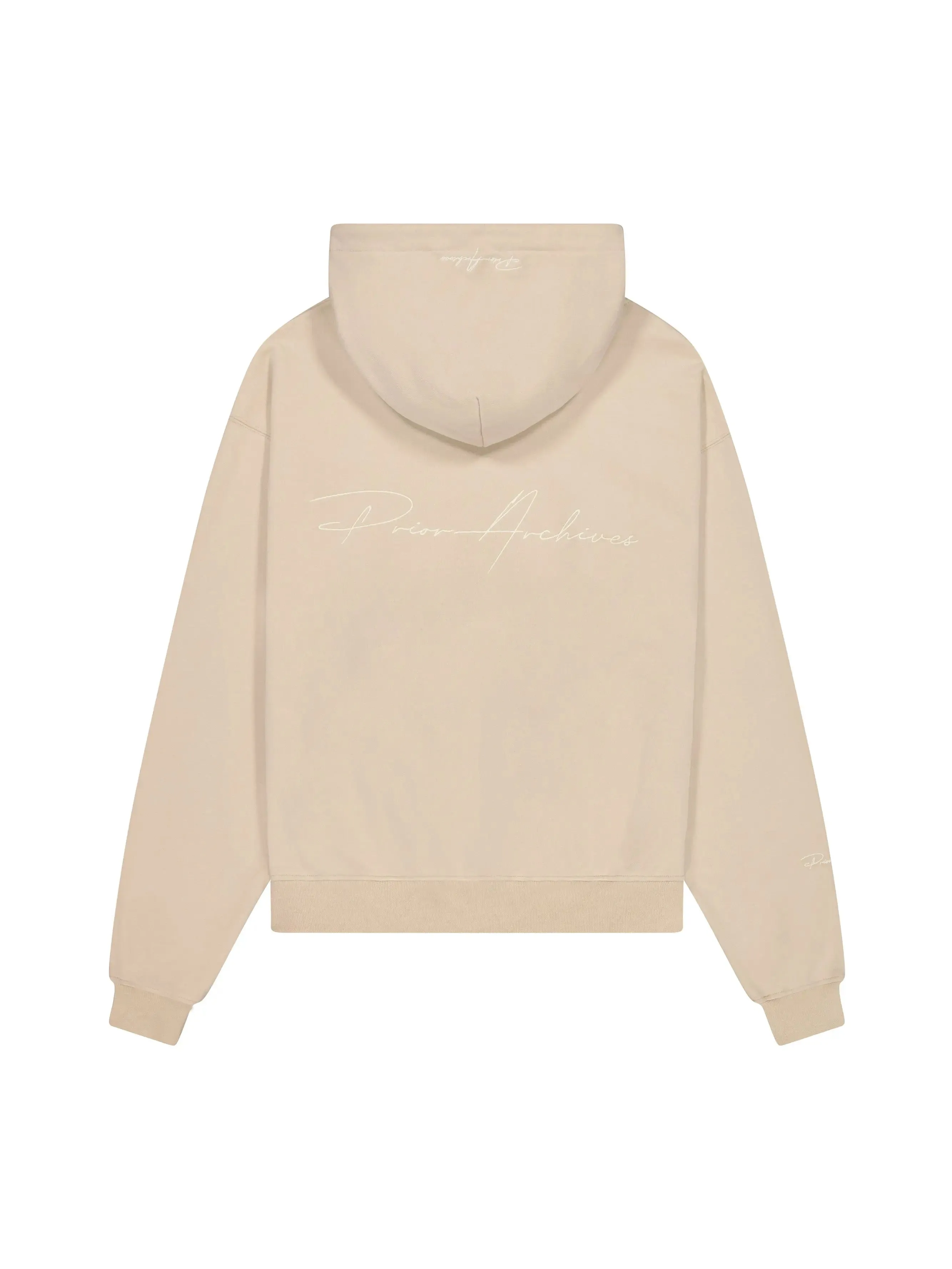 Prior Embroidery Logo Oversized Cropped Hoodie Sesame