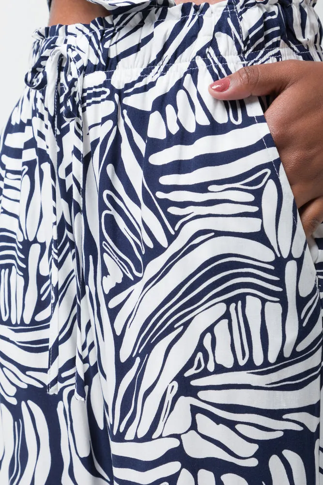 Relaxed Printed Viscose Pant Navy