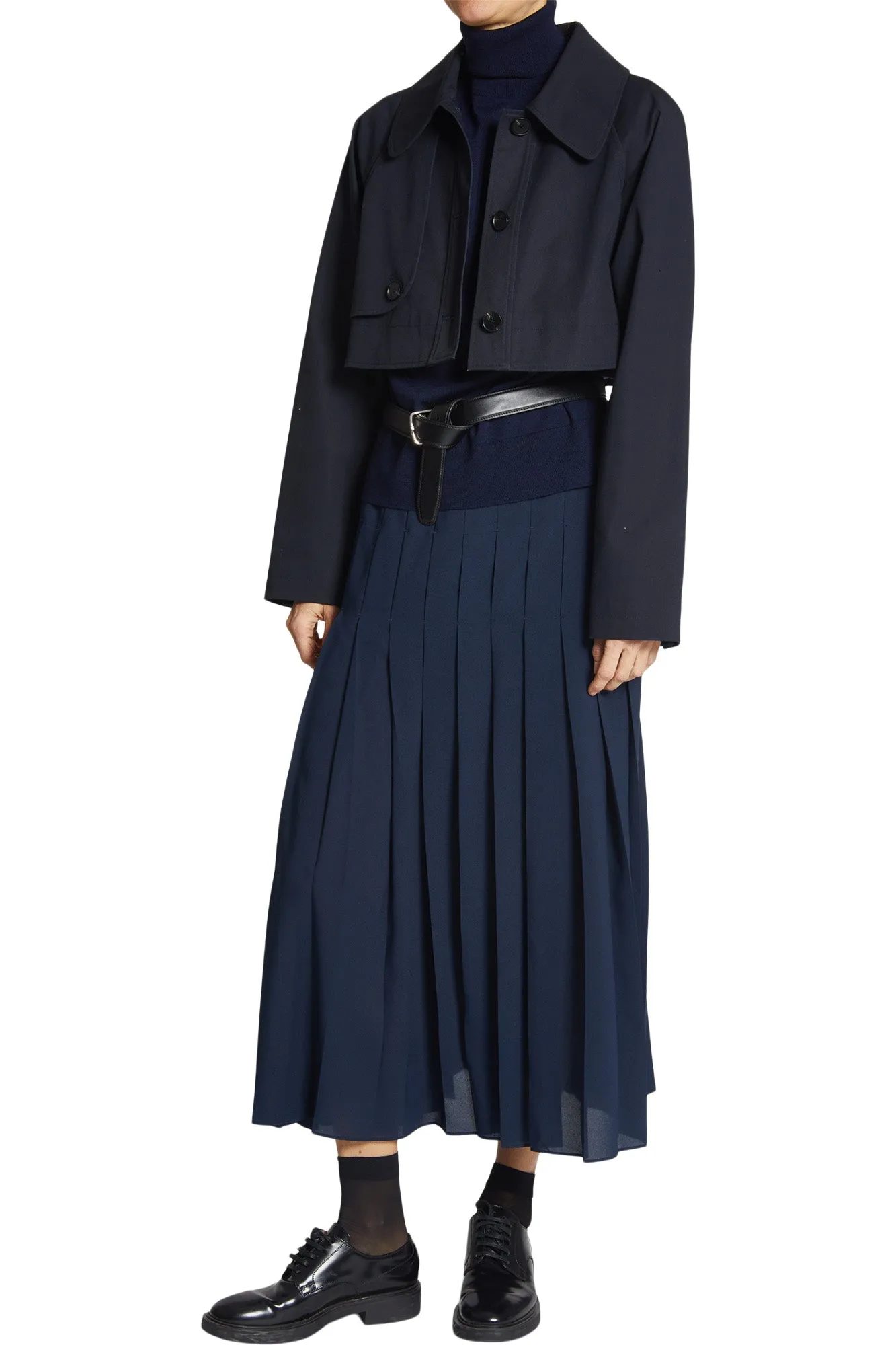 Saint Art Lakelyn Pleated Midi Skirt in Navy