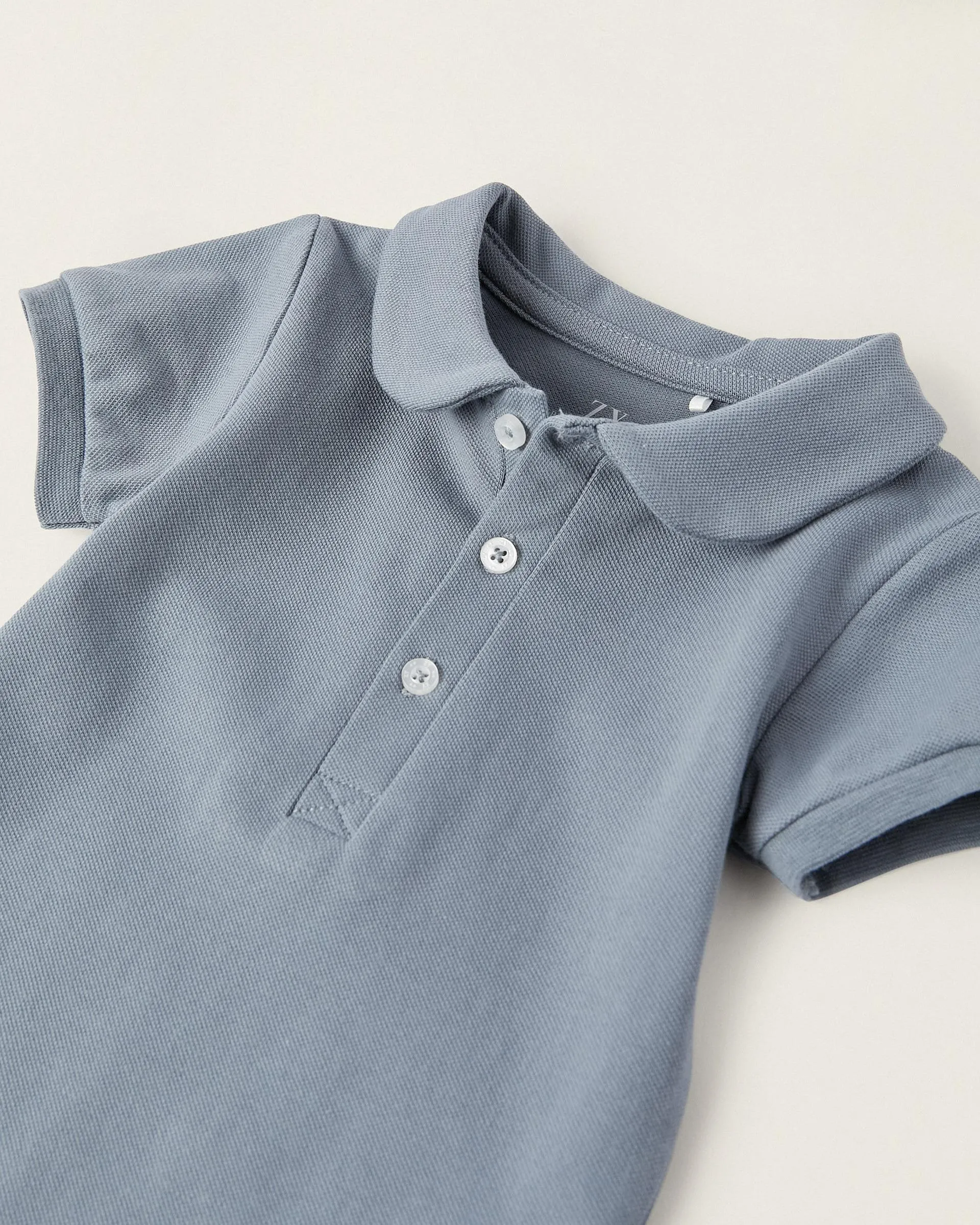 Short Sleeve Polo Bodysuit in Cotton for Newborn Boys, Blue