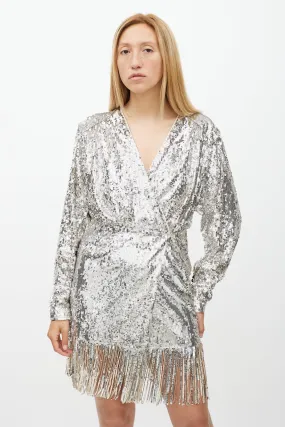 Silver Samantha Sequin Wrap Dress