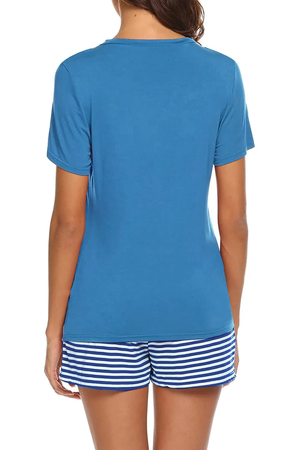 Skyblue V Neck Womens Shorts And T Shirt Set