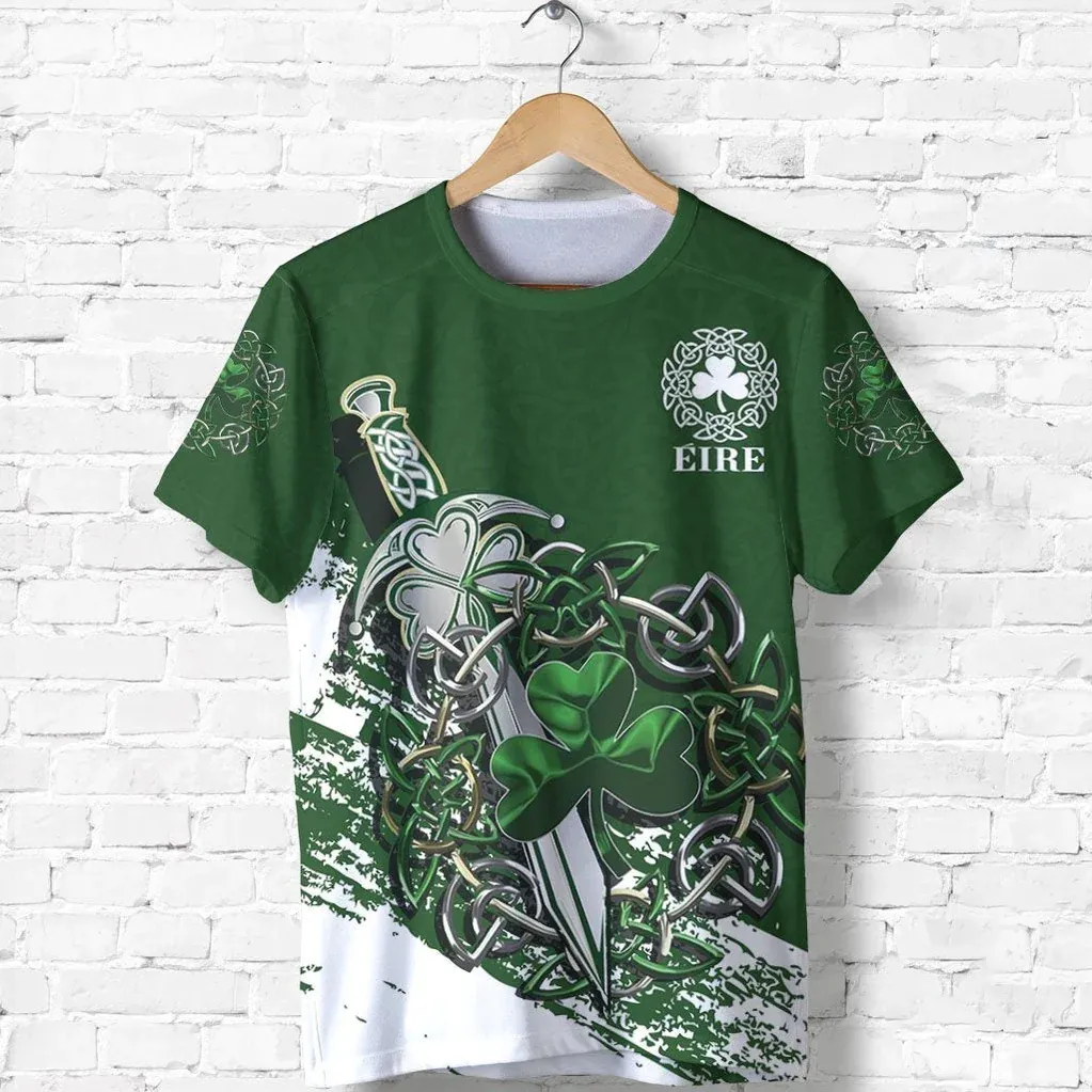 St Patrick Day Ireland - Celtic Shamrock & Sword Pullover Hoodie All Over Print