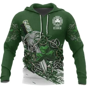 St Patrick Day Ireland - Celtic Shamrock & Sword Pullover Hoodie All Over Print