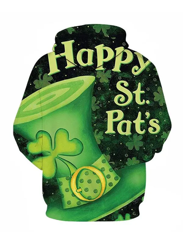 St Patrick's Day Hooded Sweatshirt Clover Shamrock Pullover Top, Shamrock Shirt, Lucky Shirt