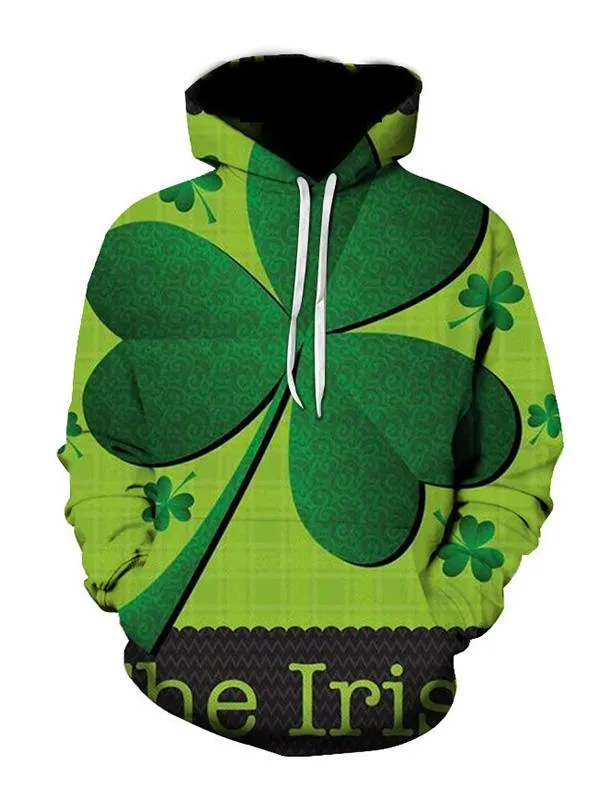 St Patrick's Day Hooded Sweatshirt Clover Shamrock Pullover Top, Shamrock Shirt, Lucky Shirt