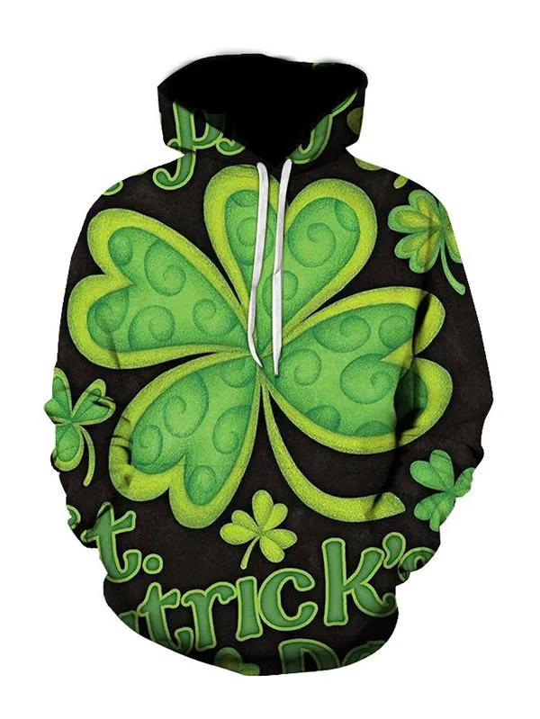 St Patrick's Day Hooded Sweatshirt Clover Shamrock Pullover Top, Shamrock Shirt, Lucky Shirt