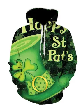 St Patrick's Day Hooded Sweatshirt Clover Shamrock Pullover Top, Shamrock Shirt, Lucky Shirt