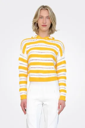 Stripe Pointelle Hoodie - Sunbeam