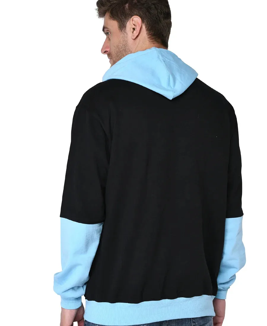 SXV Solid COLOURBLOCKED Sweatshirt Hoodie for Men & Women (Black&AQUABLUE)