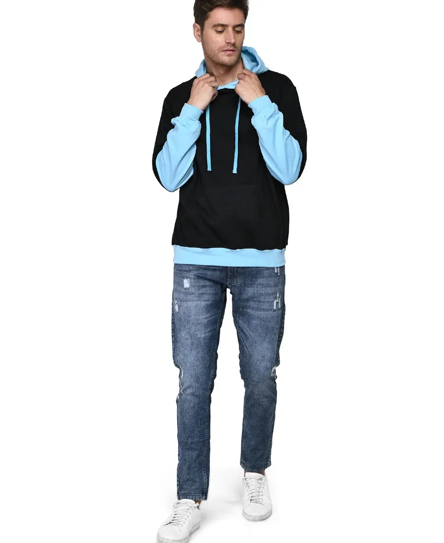 SXV Solid COLOURBLOCKED Sweatshirt Hoodie for Men & Women (Black&AQUABLUE)