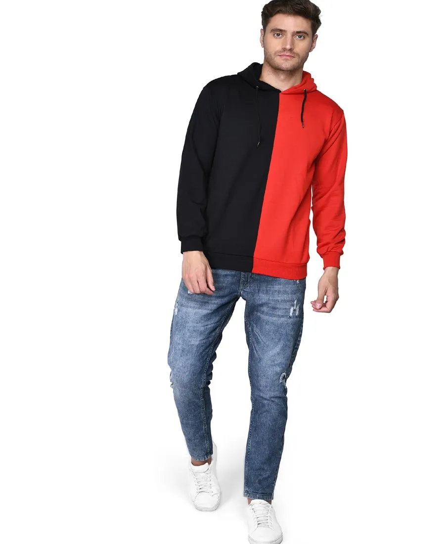 SXV Solid COLOURBLOCKED Sweatshirt Hoodie for Men & Women (Black.RED)