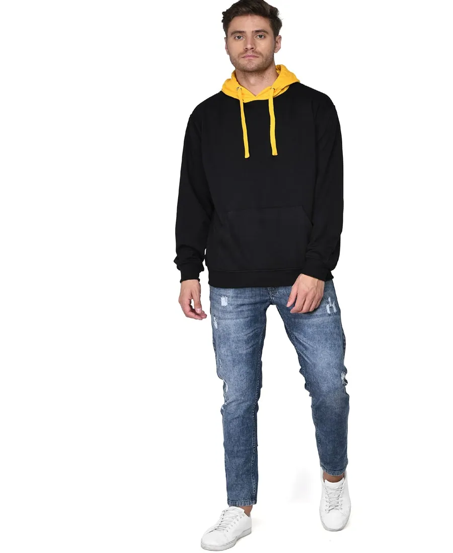 SXV Solid COLOURBLOCKED Sweatshirt Hoodie for Men & Women (Black.Yellow)