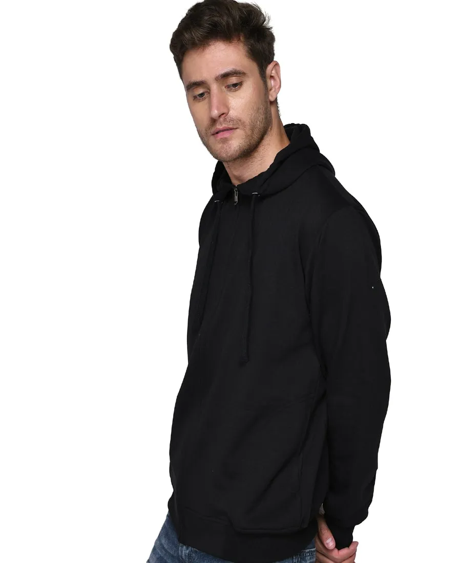 SXV Solid Plain Zipper Sweatshirt Hoodie for Men & Women (Black)