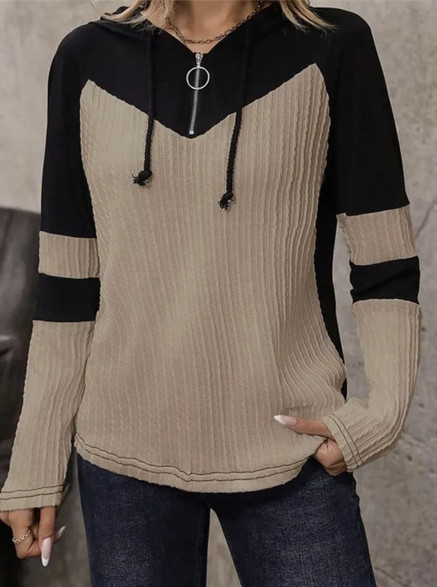 Tan/Black Knit Zipper Hoodie - #8561-8565