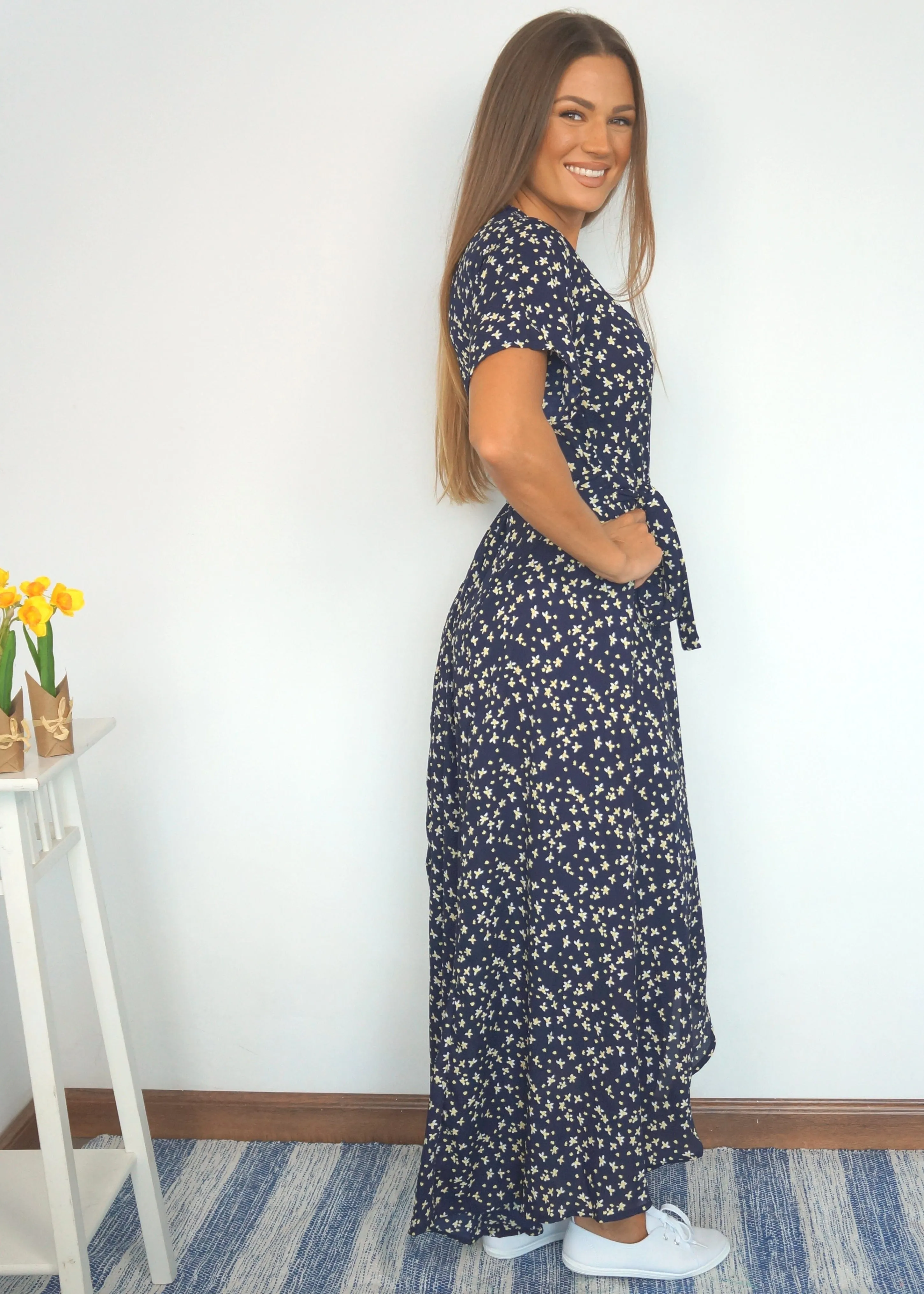 The Maxi Wrap Dress - Indigo Garden