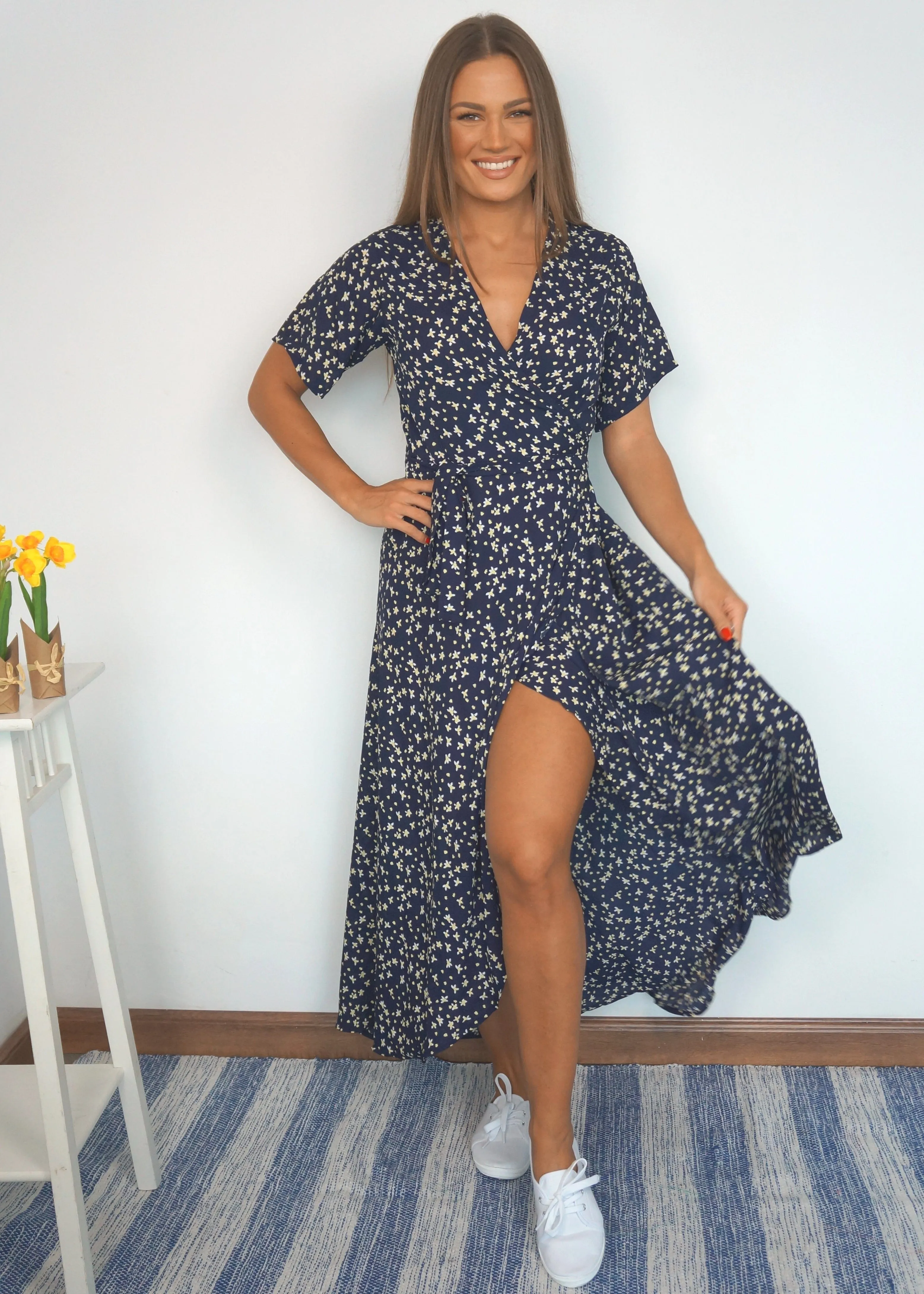 The Maxi Wrap Dress - Indigo Garden