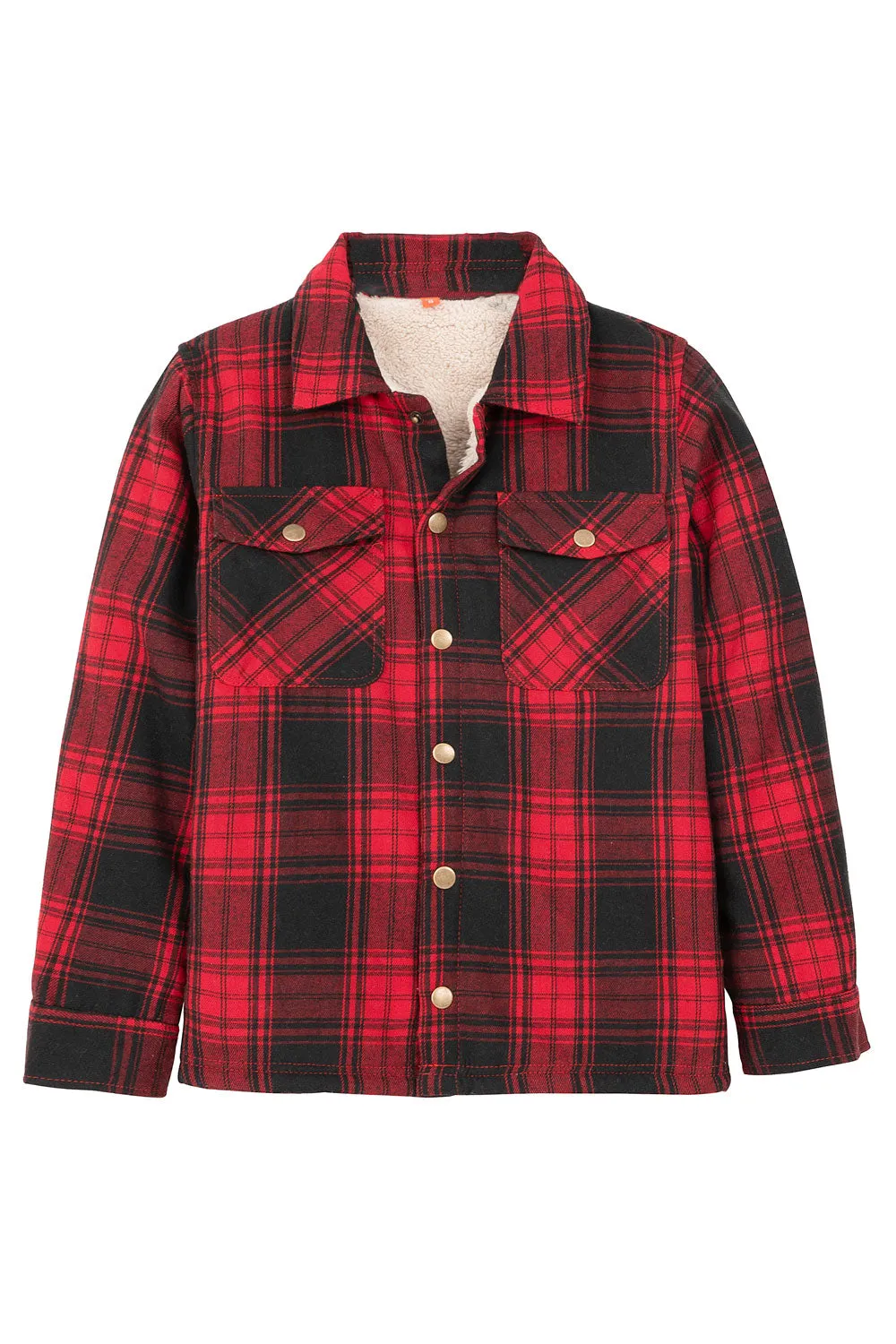 Toddler Boys and Girls Sherpa Lined Snap Flannel Shirt,Plaid Shacket