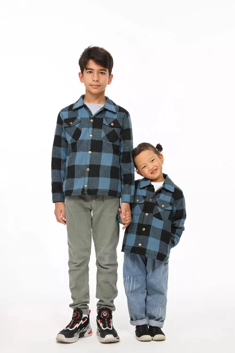 Toddler Boys and Girls Sherpa Lined Snap Flannel Shirt,Plaid Shacket