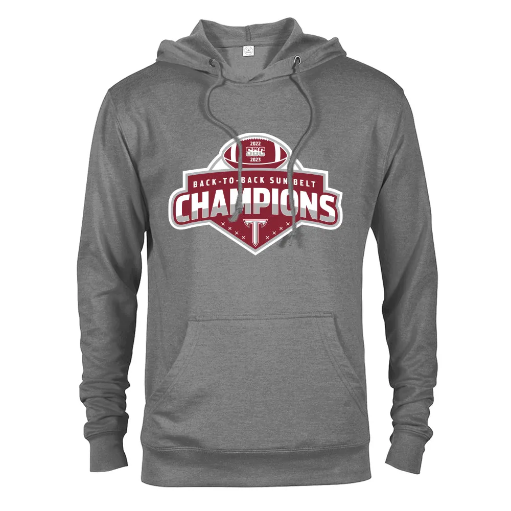 Troy Trojans 2023 Back to Back Sun Belt Conference Champions Football Pullover Hoodie Sweatshirt