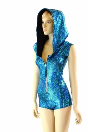 Turquoise Holographic Hoodie Romper