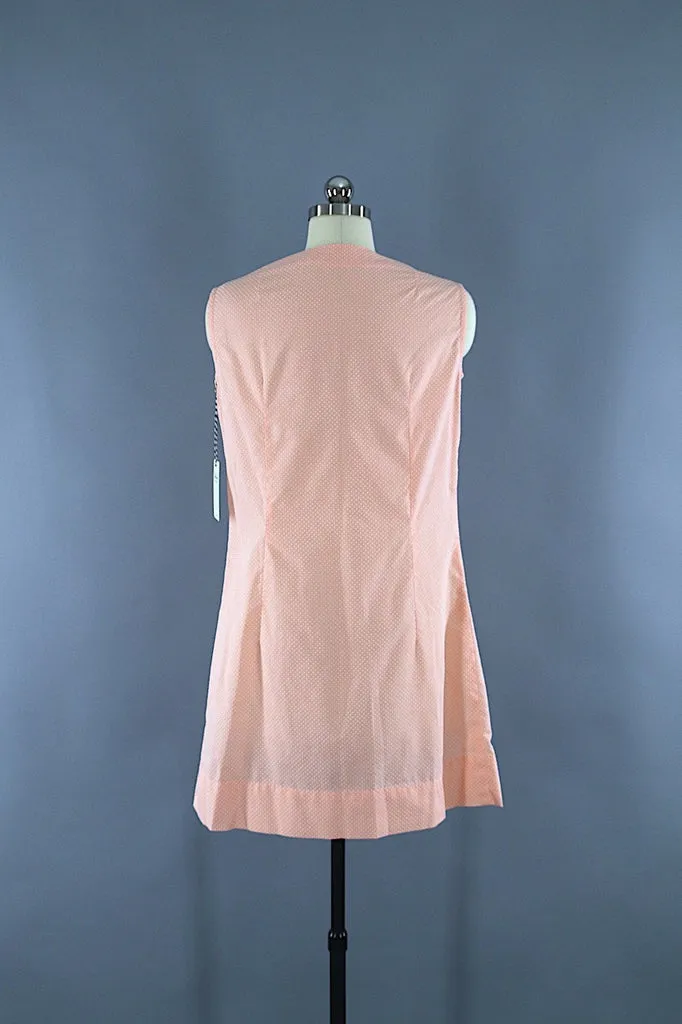 Vintage 1960s Wrap Day Dress / Peach & White Swiss Dot