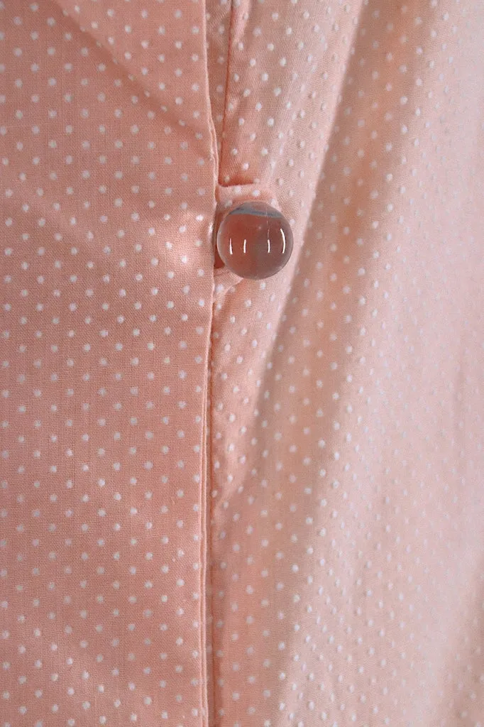 Vintage 1960s Wrap Day Dress / Peach & White Swiss Dot