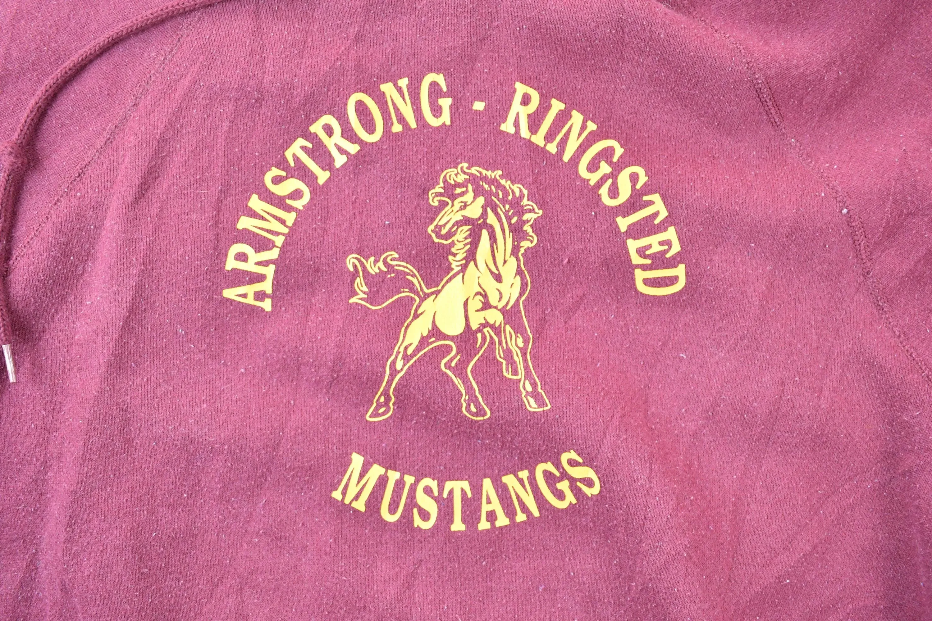 Vintage 1990s Armstrong Ringsted Mustangs Burgundy Basset Walker Hoodie Sweatshirt