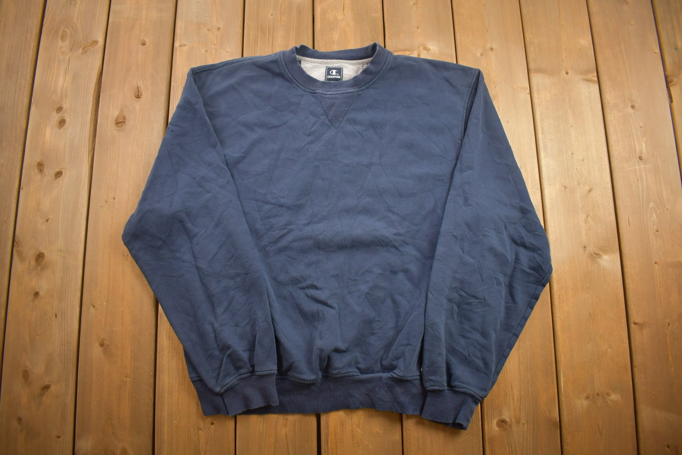 Vintage 1990s Champion Blank Navy Crewneck Sweatshirt