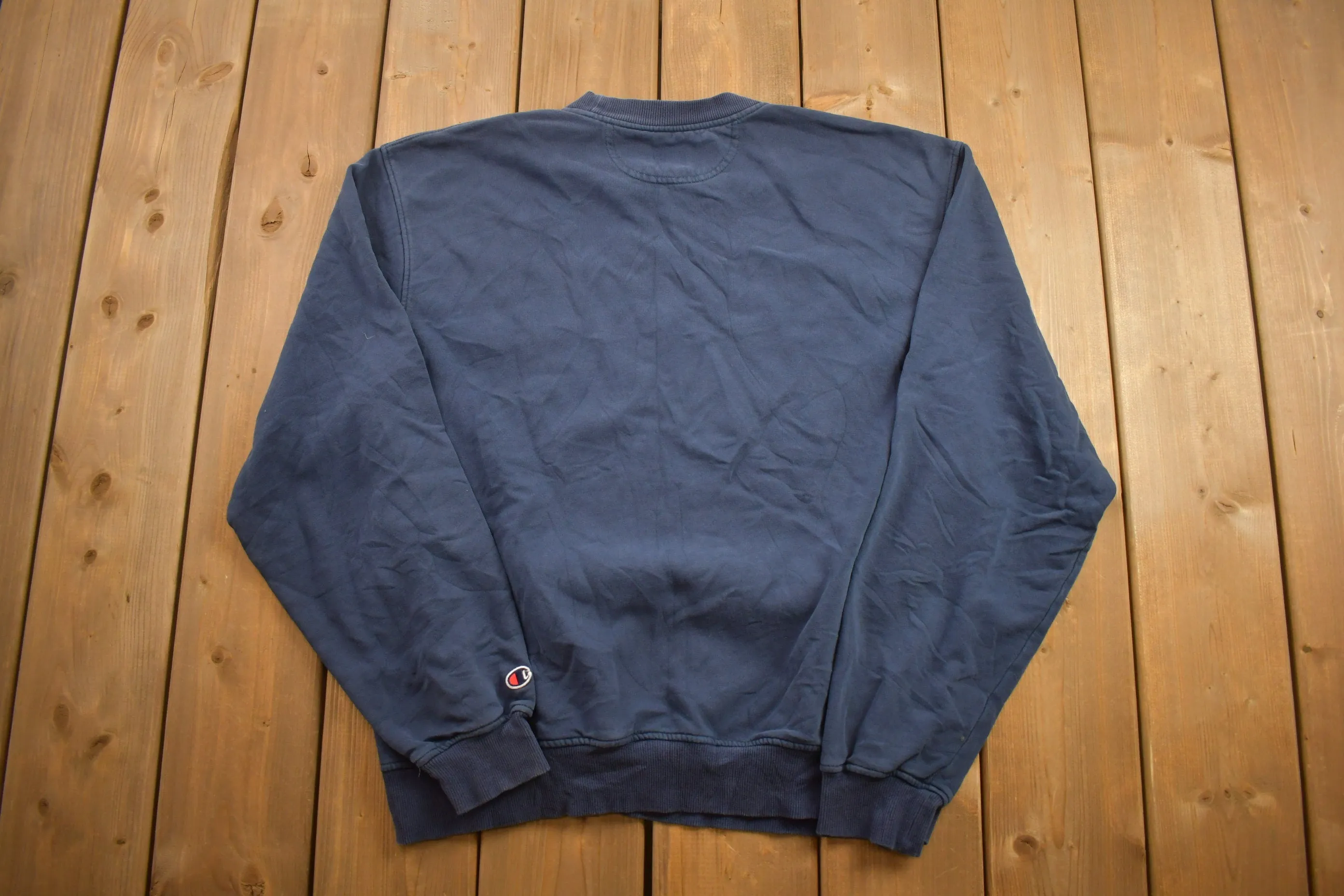 Vintage 1990s Champion Blank Navy Crewneck Sweatshirt