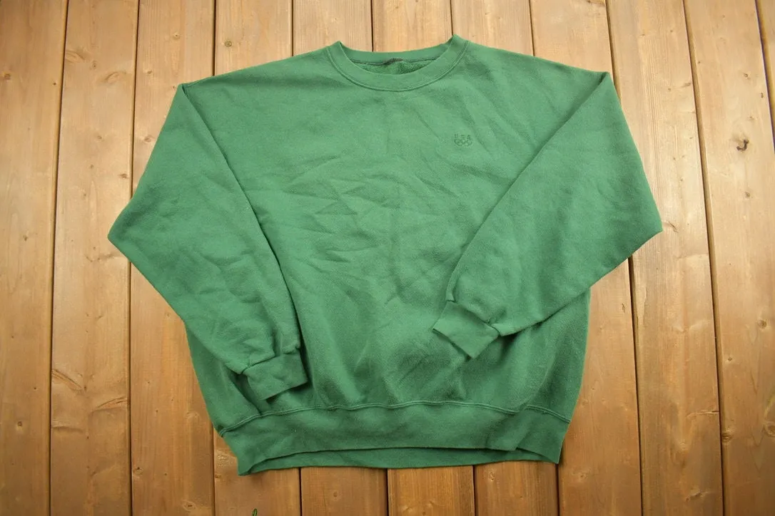 Vintage 1990s USA Olympics Blank Green Crewneck Sweatshirt