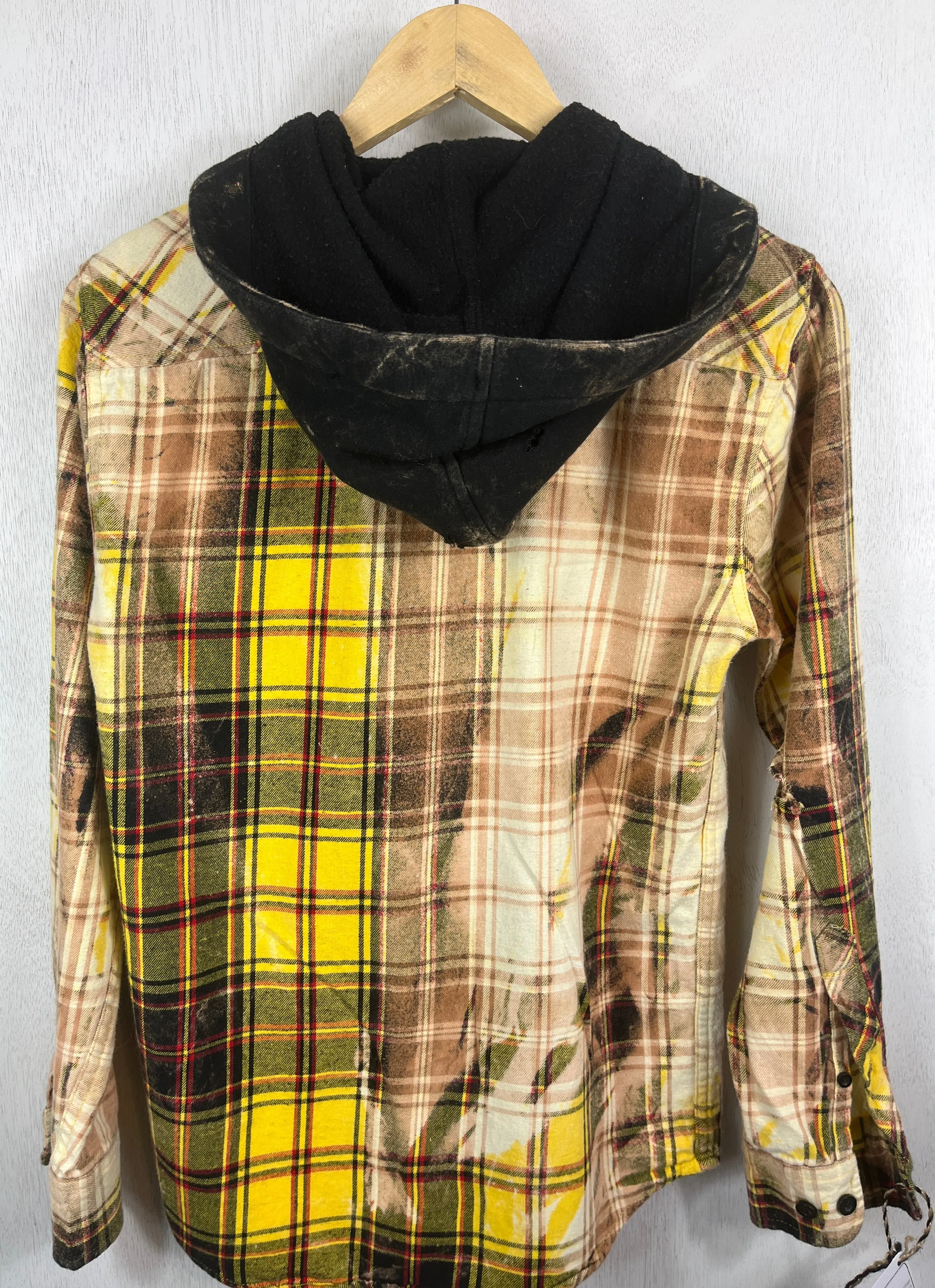 Vintage Yellow, Black, Rust and White Flannel Hoodie Size Small