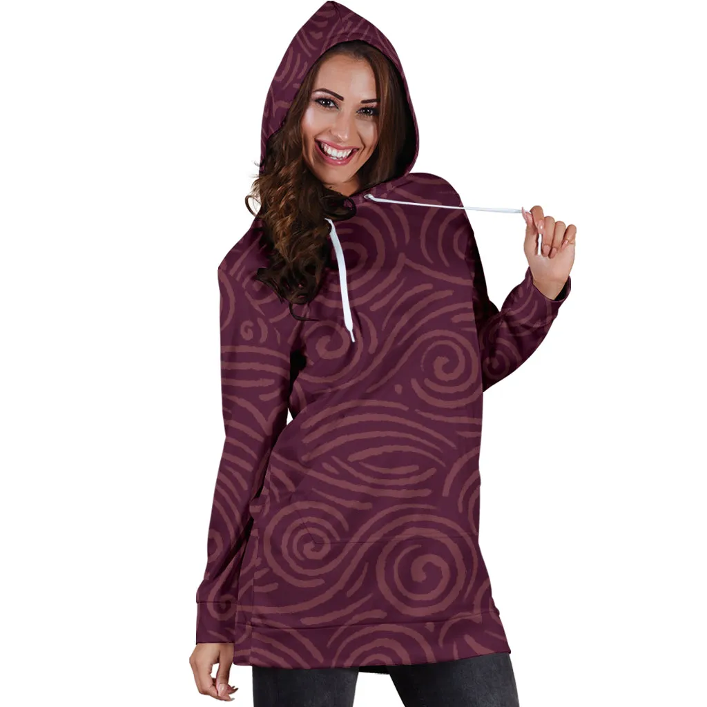 Waves and Spirals - Red | Hoodie Dress | Mandalazed