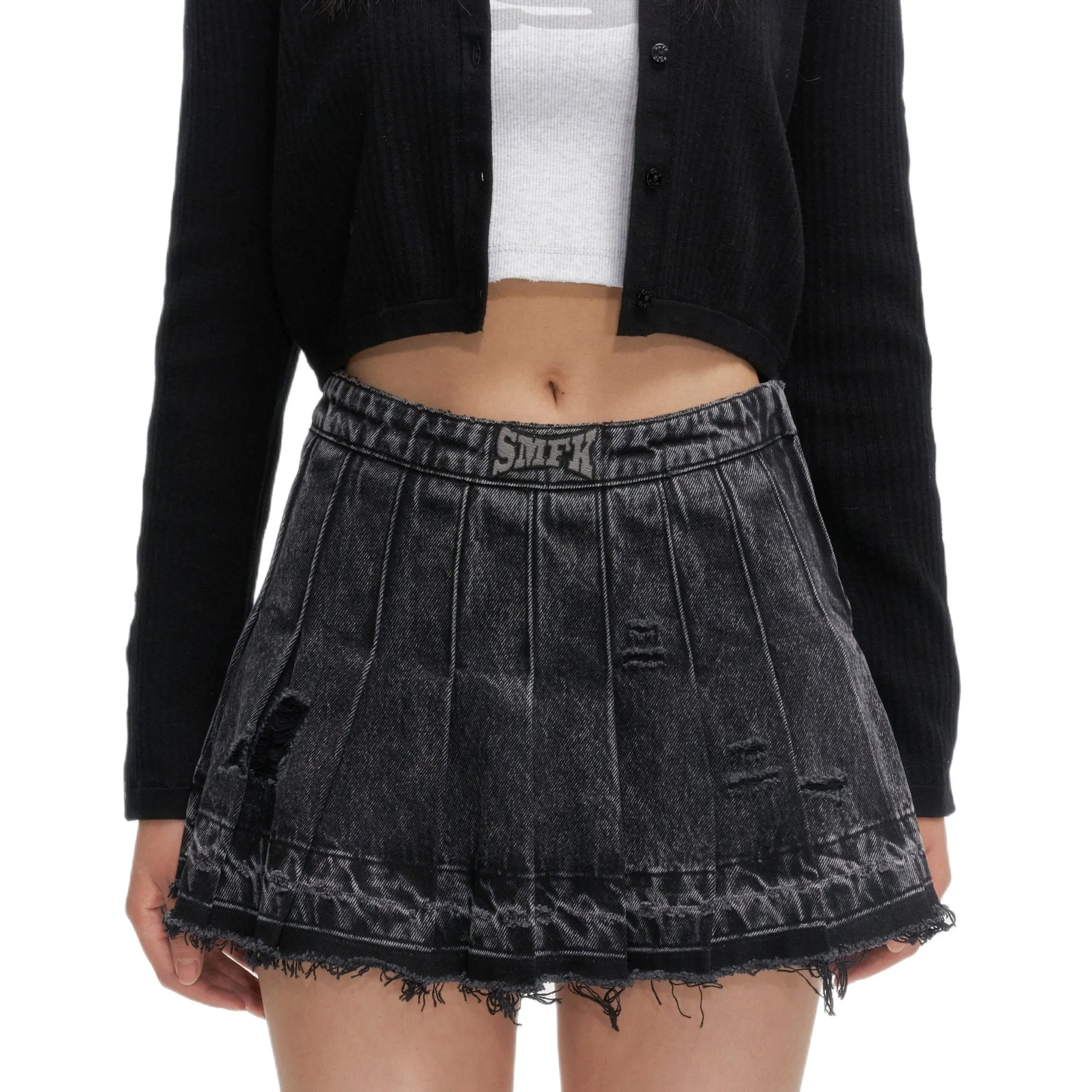 Wilderness Wandering Black Pleated Short Jean Skirt