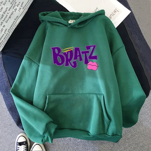 Wjczt New Harajuku Autumn winter Sweatshirt Letter Bratz hoodie Women/men Casual student Fashion Hooded Sweatshirt Long Sleeve Unisex