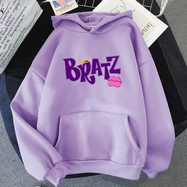 Wjczt New Harajuku Autumn winter Sweatshirt Letter Bratz hoodie Women/men Casual student Fashion Hooded Sweatshirt Long Sleeve Unisex