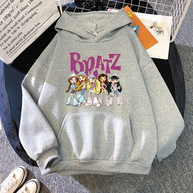 Wjczt New Harajuku Autumn winter Sweatshirt Letter Bratz hoodie Women/men Casual student Fashion Hooded Sweatshirt Long Sleeve Unisex