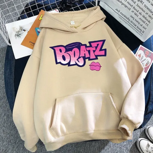 Wjczt New Harajuku Autumn winter Sweatshirt Letter Bratz hoodie Women/men Casual student Fashion Hooded Sweatshirt Long Sleeve Unisex