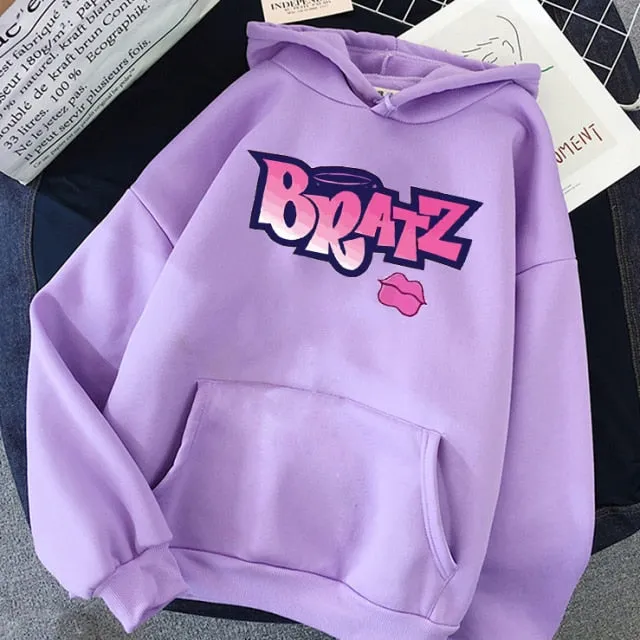 Wjczt New Harajuku Autumn winter Sweatshirt Letter Bratz hoodie Women/men Casual student Fashion Hooded Sweatshirt Long Sleeve Unisex