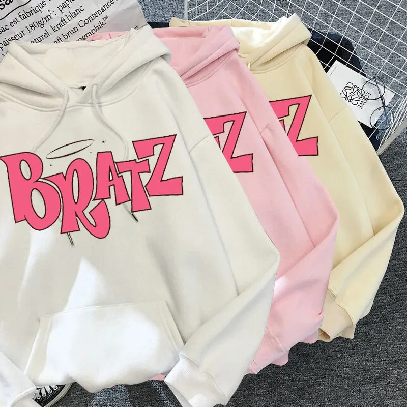 Wjczt New Harajuku Autumn winter Sweatshirt Letter Bratz hoodie Women/men Casual student Fashion Hooded Sweatshirt Long Sleeve Unisex