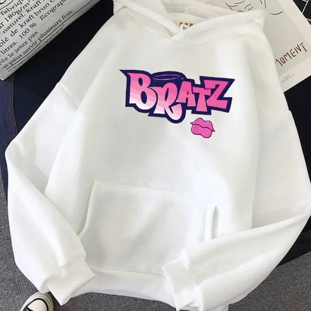 Wjczt New Harajuku Autumn winter Sweatshirt Letter Bratz hoodie Women/men Casual student Fashion Hooded Sweatshirt Long Sleeve Unisex