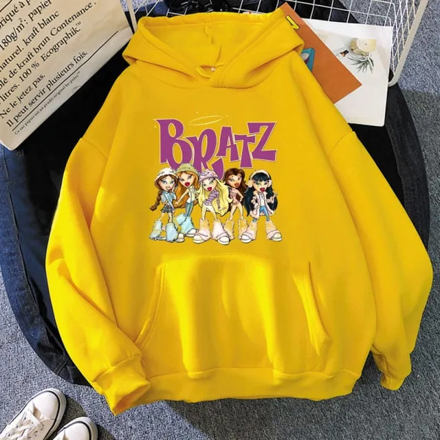 Wjczt New Harajuku Autumn winter Sweatshirt Letter Bratz hoodie Women/men Casual student Fashion Hooded Sweatshirt Long Sleeve Unisex