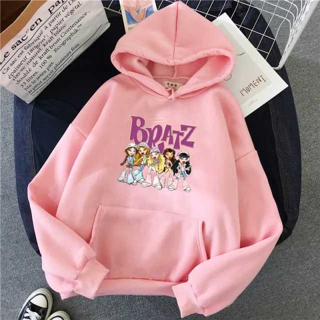 Wjczt New Harajuku Autumn winter Sweatshirt Letter Bratz hoodie Women/men Casual student Fashion Hooded Sweatshirt Long Sleeve Unisex