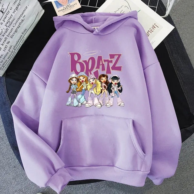 Wjczt New Harajuku Autumn winter Sweatshirt Letter Bratz hoodie Women/men Casual student Fashion Hooded Sweatshirt Long Sleeve Unisex