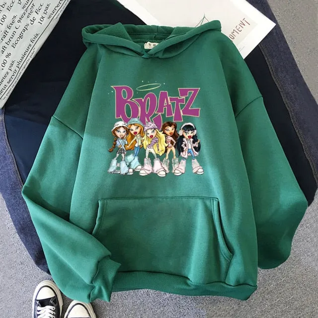 Wjczt New Harajuku Autumn winter Sweatshirt Letter Bratz hoodie Women/men Casual student Fashion Hooded Sweatshirt Long Sleeve Unisex