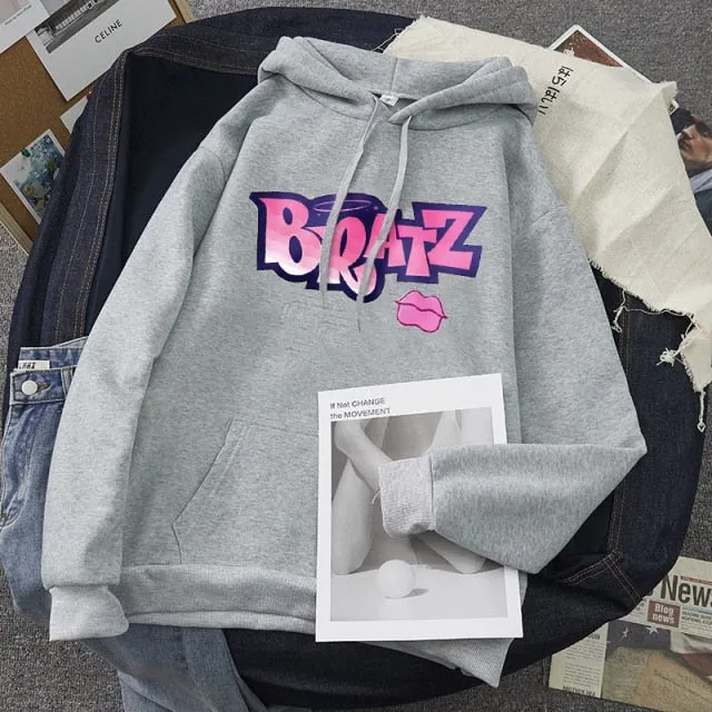 Wjczt New Harajuku Autumn winter Sweatshirt Letter Bratz hoodie Women/men Casual student Fashion Hooded Sweatshirt Long Sleeve Unisex