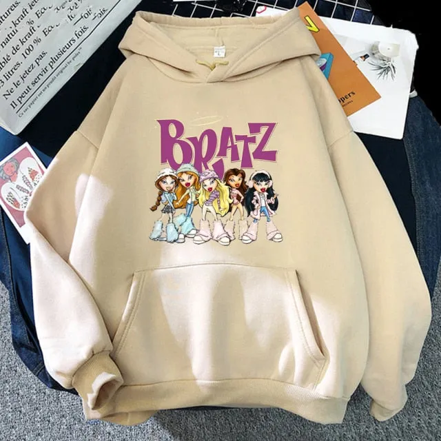 Wjczt New Harajuku Autumn winter Sweatshirt Letter Bratz hoodie Women/men Casual student Fashion Hooded Sweatshirt Long Sleeve Unisex